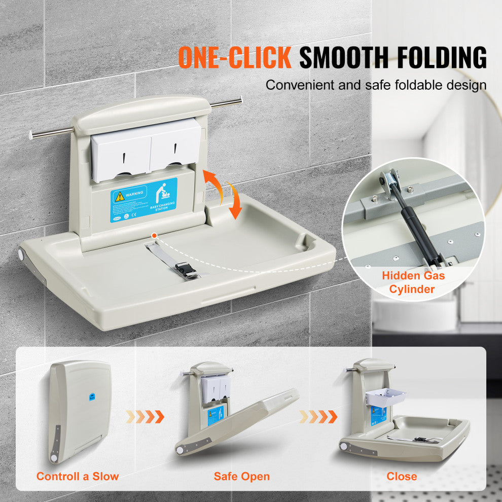 VEVOR Wall-Mounted Baby Changing Station Horizontal Foldable Diaper Change Table