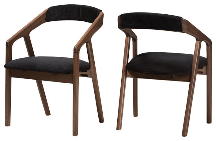 Wendy Black Velvet and Walnut Medium Browning Dining Chair, Set of 2