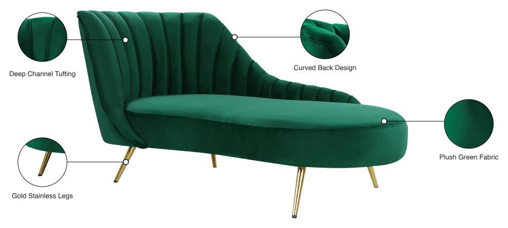 Margo Velvet Upholstered Set, Green, Chaise