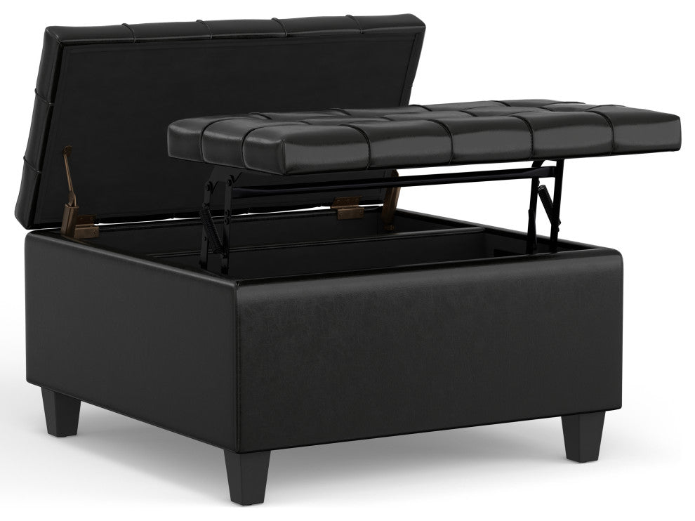 Harrison Small Square Coffee Table Storage Ottoman, Midnight Black