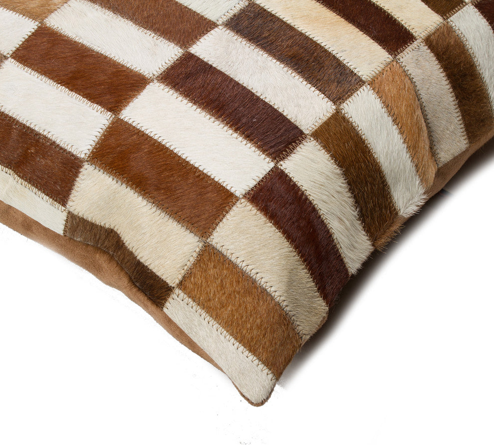 Torino Classic Linear Cowhide Pillow, Brown and White