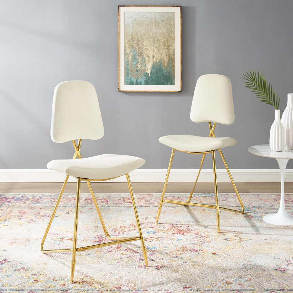 Ponder Counter Stool Performance Velvet Set of 2-Ivory