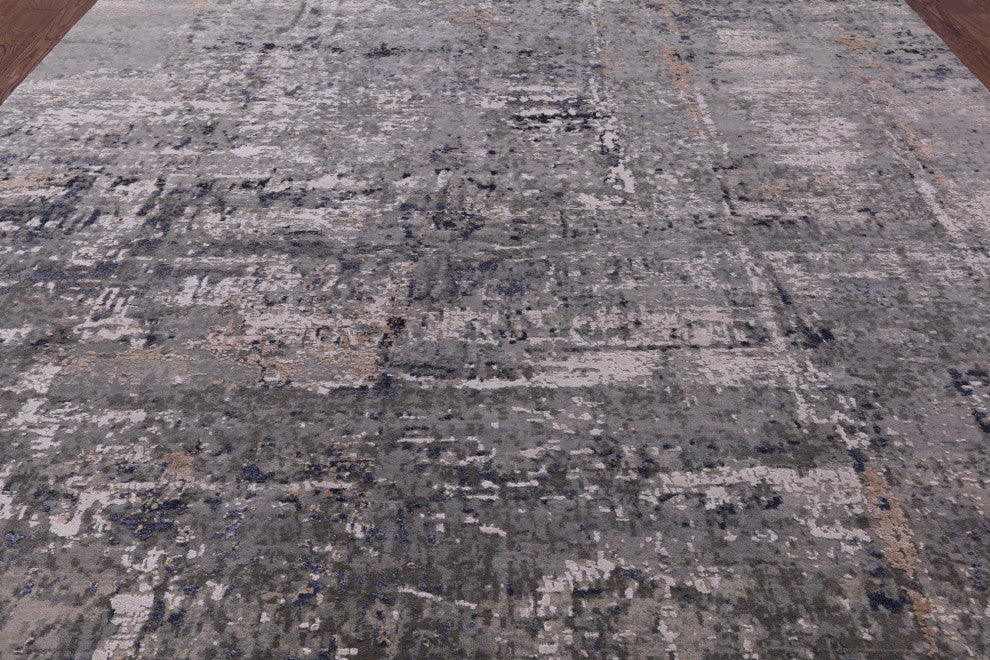 9' 0" X 12' 2" Abstract Wool and Silk Handmade Rug Q6173