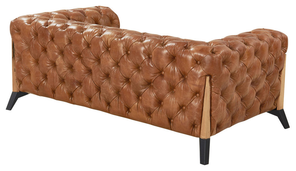 Crafters and Weavers Olivia Tufted Chesterfield Sofa, Brown, Love Seat