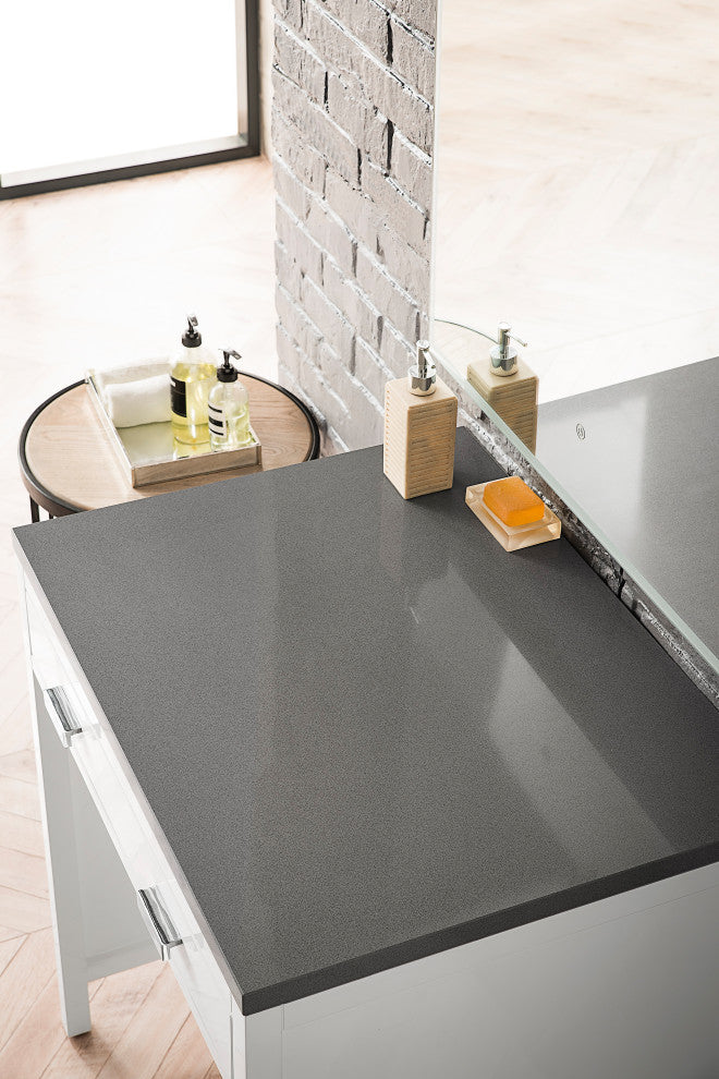 Addison 30" Freestanding Countertop Unit, Glossy White, 3CM Grey Expo Quartz Top