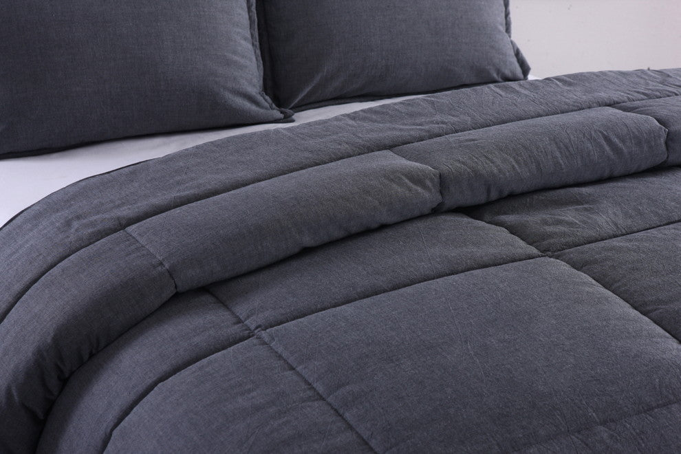 Washed Cotton Comforter Mini Set, Gray, Twin Xl