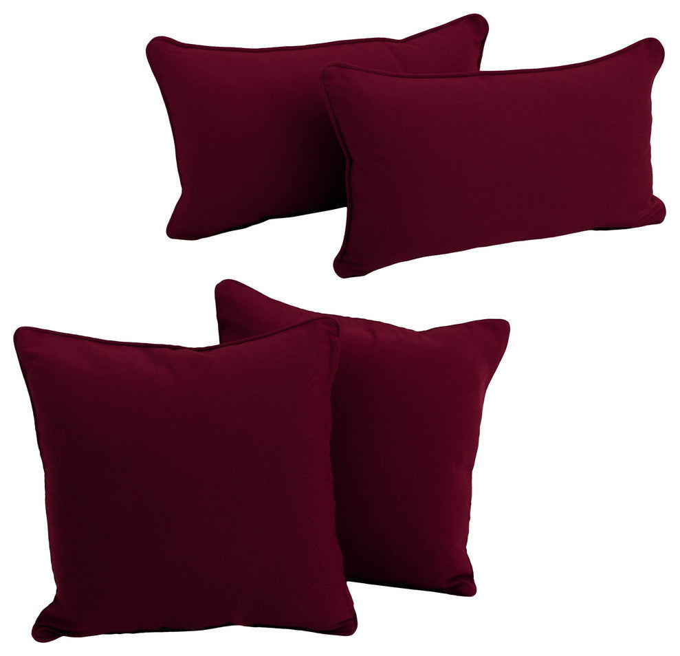 Double-Corded Solid Twill Throw Pillows, 4-Piece Set, Burgundy