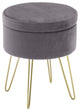 Round Storage Velvet Vanity Stool with Removable Lid, Grey