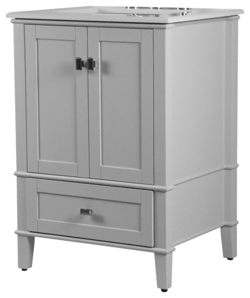 25" Single Vanity, Light Gray With Engineered Stone Top