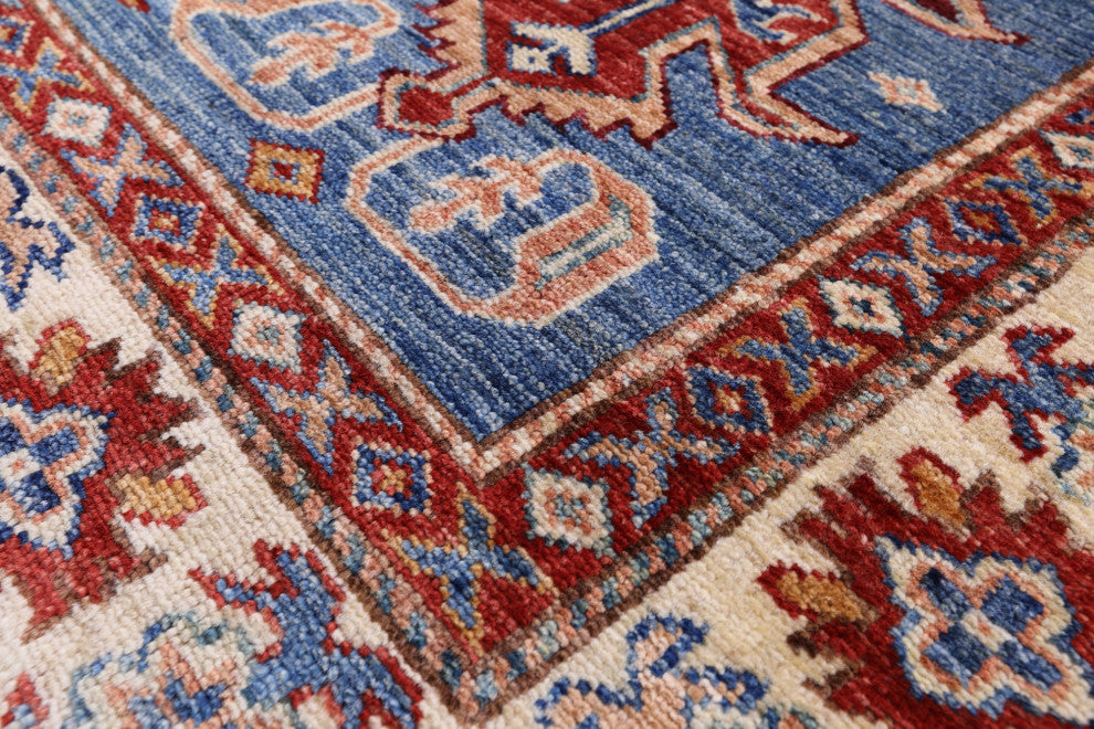Super Kazak Geometric Handmade Wool Rug 4' 0" X 5' 11" Q10629