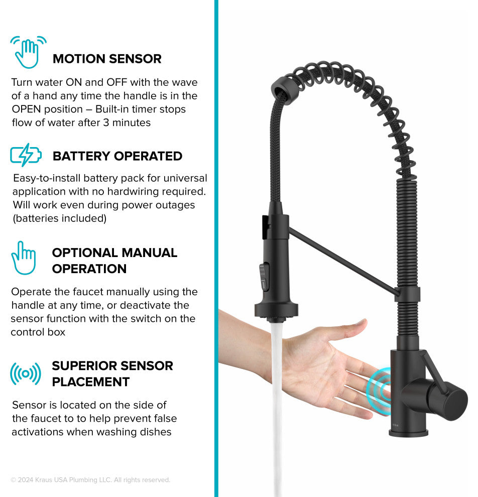Bolden Commercial Style 2-Function Pull-Down 1-Handle 1-Hole Kitchen Faucet, Matte Black (Sensor Touchless)