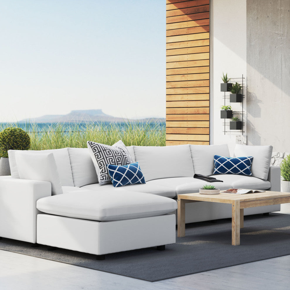 Modular Lounge Sectional Deep Sofa Chair Set, Sunbrella, White, Modern, Outdoor