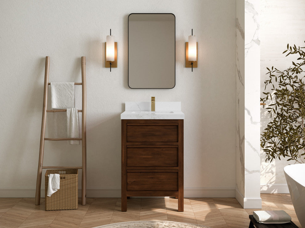 Elizabeth 24 Single Sink Bath Vanity in Dark Walnut Teak 2" Calacatta Nuvo