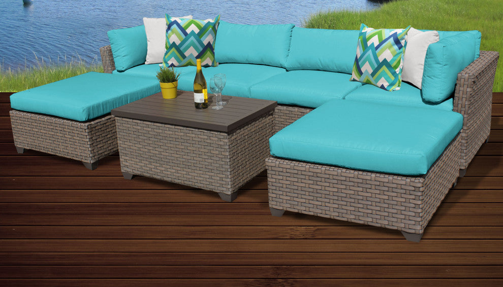 Monterey 7 Piece Outdoor Wicker Patio Furniture Set 07b, Aruba