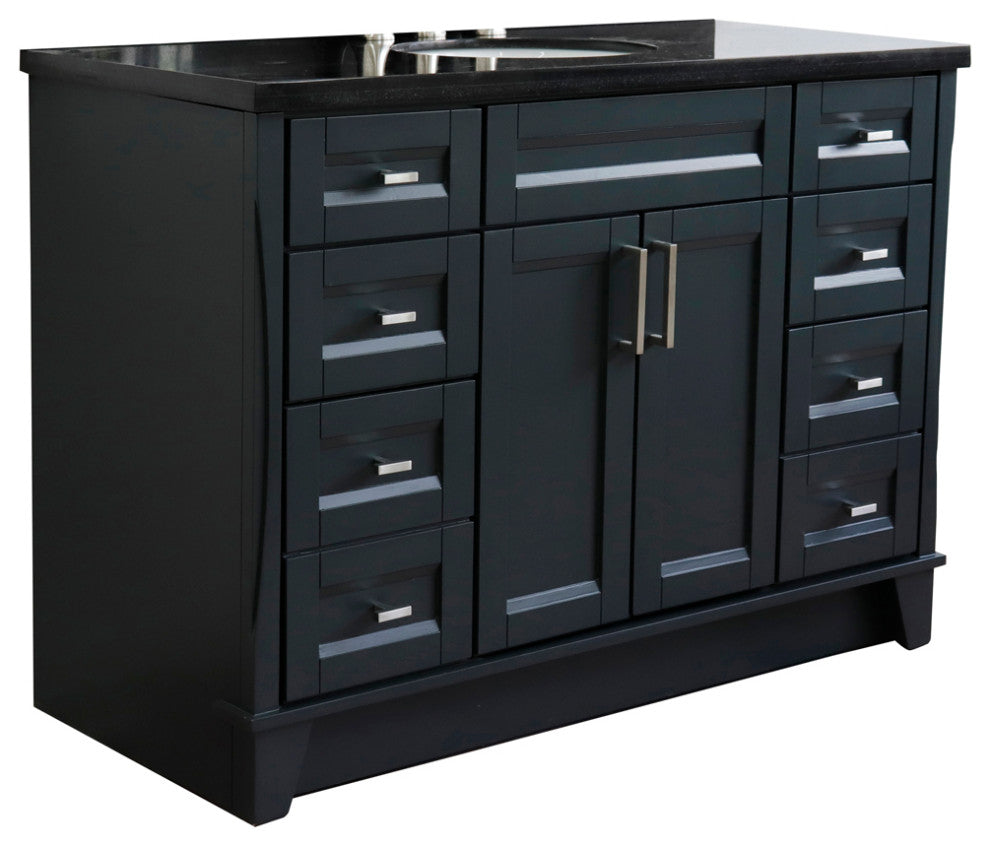 49" Single Sink Vanity, Dark Gray Finish With Black Galaxy Granite