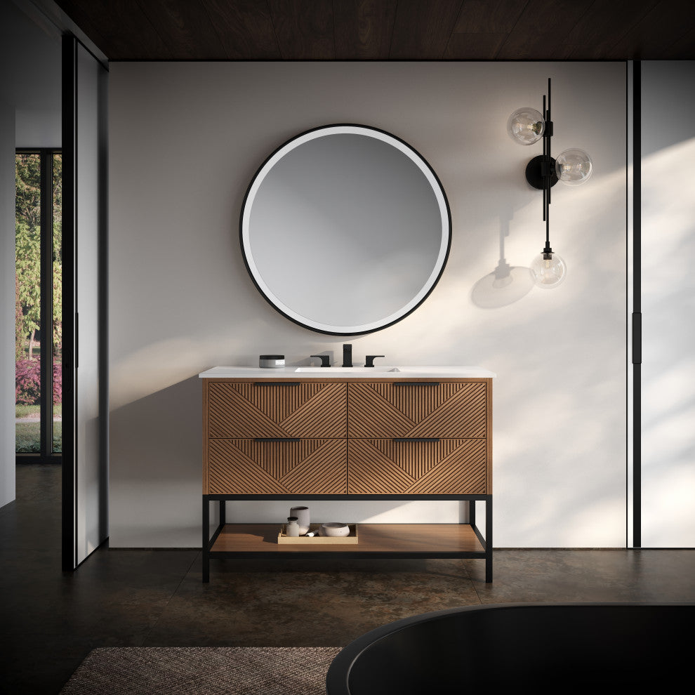 Diamond 48" Bath Vanity, Walnut/Matte Black, 48", White Quartz Top