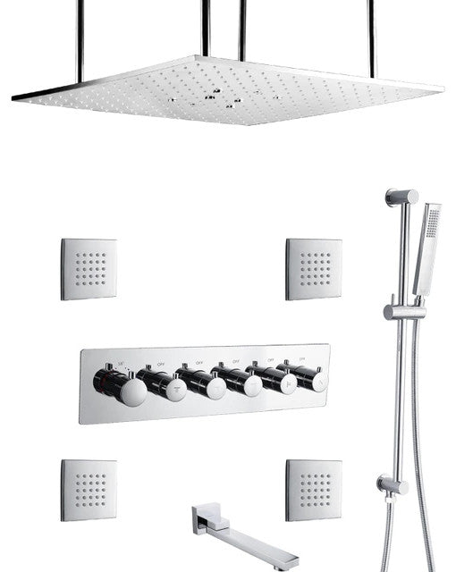 Mount Rainfall Shower System With Hand Shower and Jetted Body Sprays, Without Le