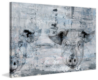 "Blue Pigs" Painting Print on Wrapped Canvas, 45"x30"