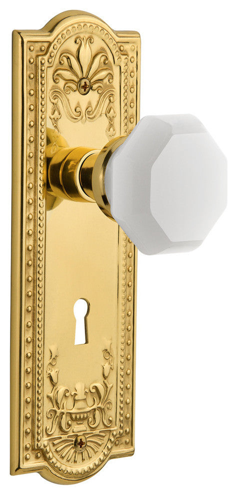 Meadows Plate with Keyhole Privacy Waldorf White Milk Glass Knob