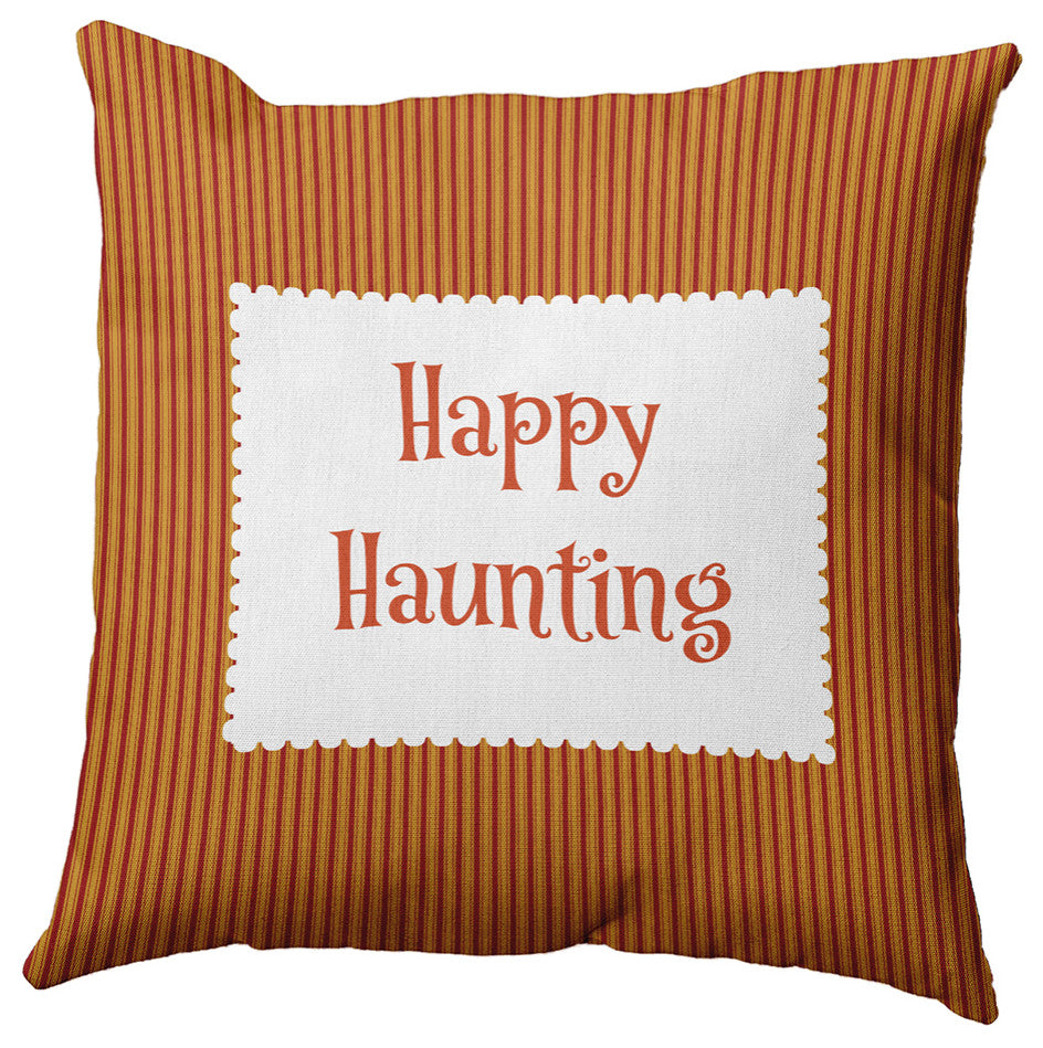 Happy Haunting Ticking Accent Pillow, Dark Red, 20"x20"