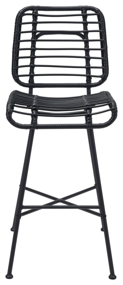 Bar Stool Chair Barstool, Set of 2, Steel Metal, Black, Outdoor Patio Balcony