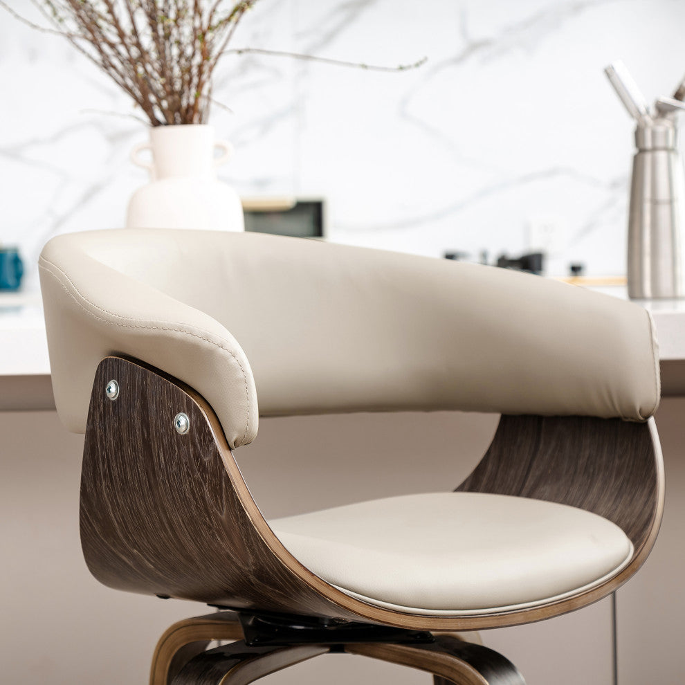 Bentwood Swivel Bar Chair, PU Leather, Set of 2, Gray