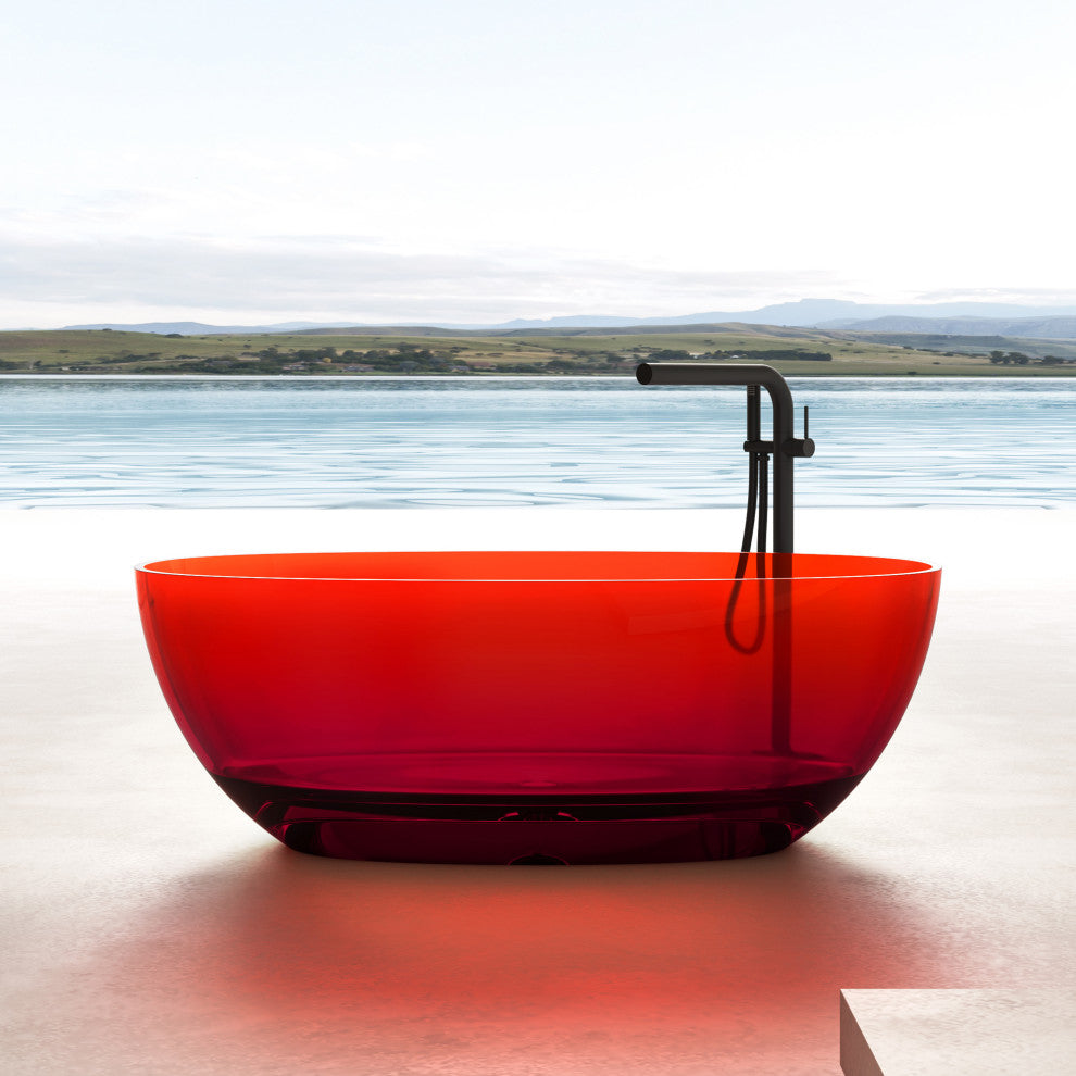 Vanity Art Freestanding Soaking Stone Resin Bathtub, Pure Resin Red, Small
