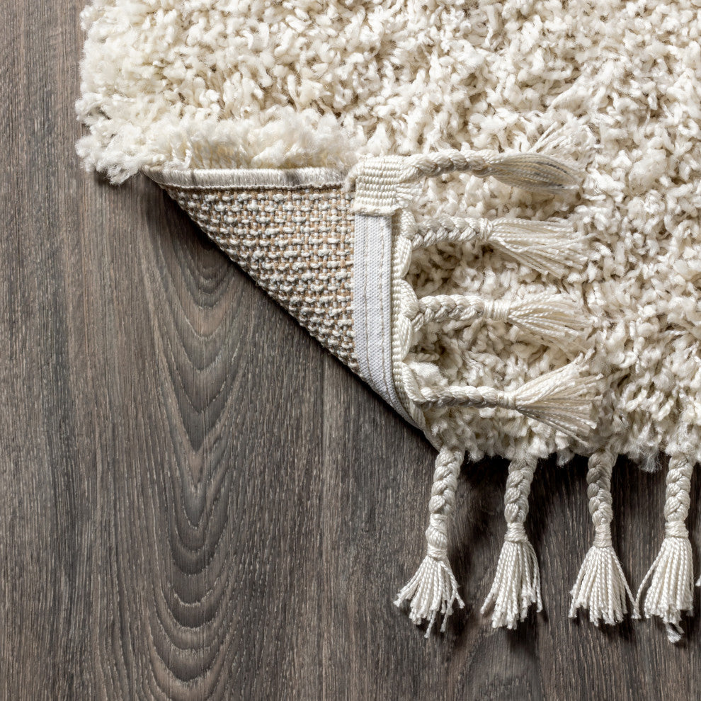 Mercer Shag Plush Tassel Area Rug, Cream, 2 X 8