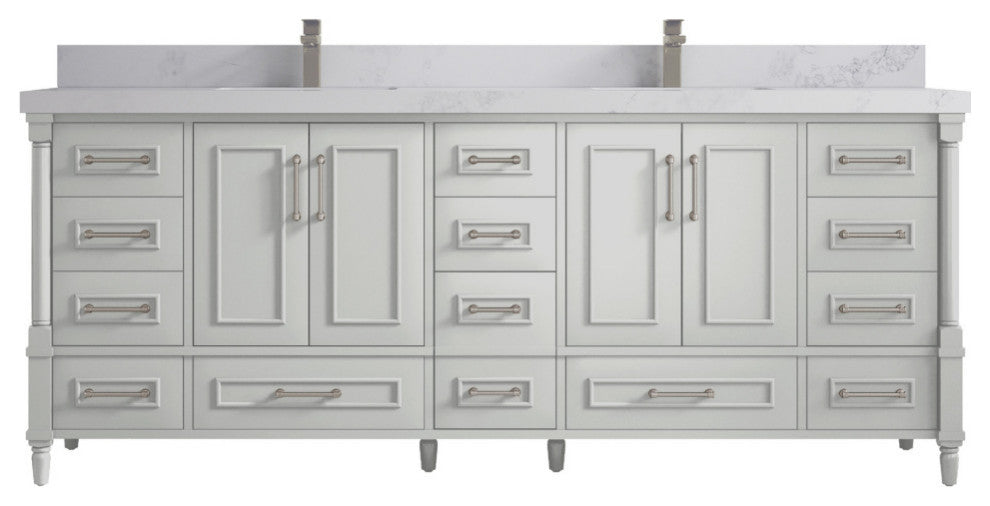 Aberdeen 84 Double Sink Bath Vanity in Coventry Gray 2" Calacatta Nuvo
