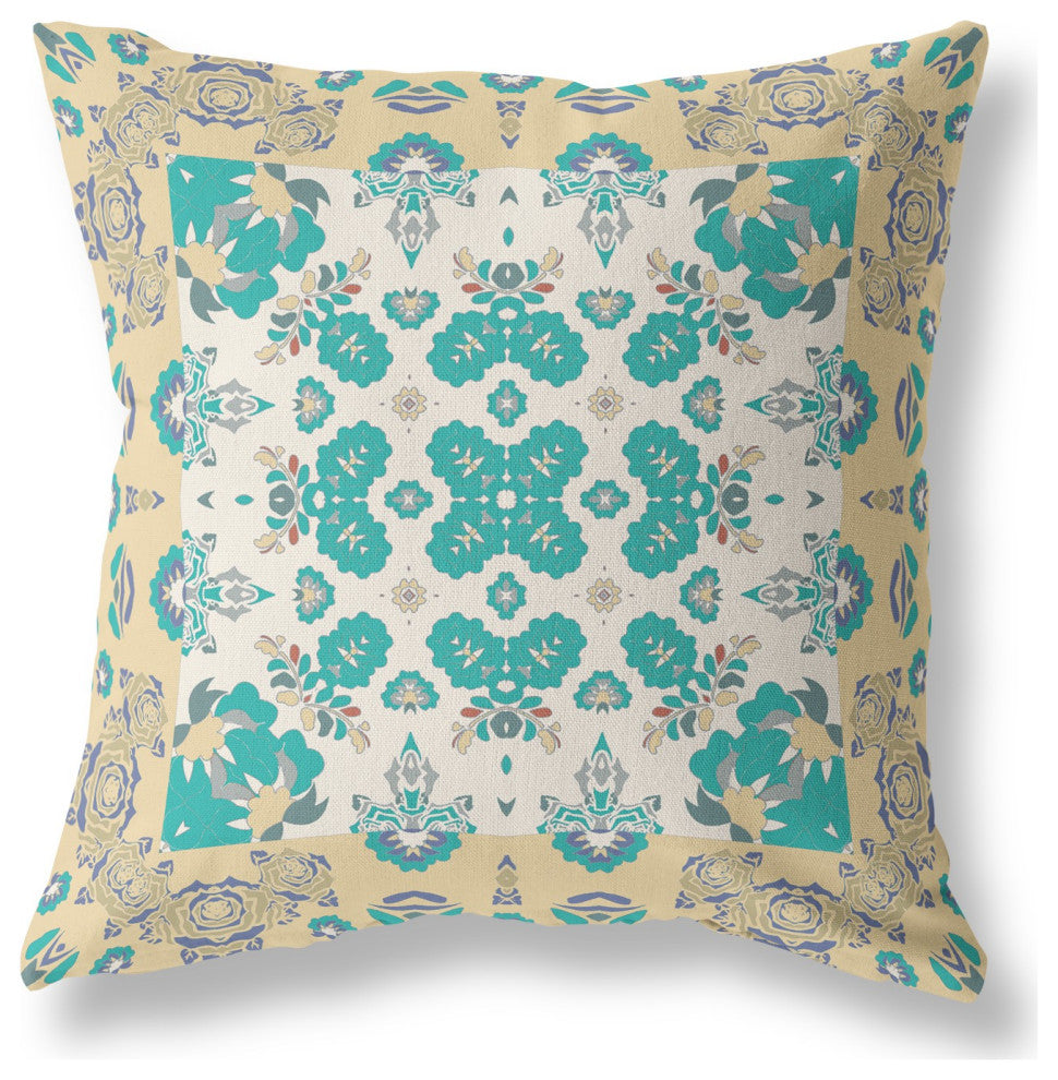 20" Yellow Green Rose Box Indoor Outdoor Zippered Throw Pillow