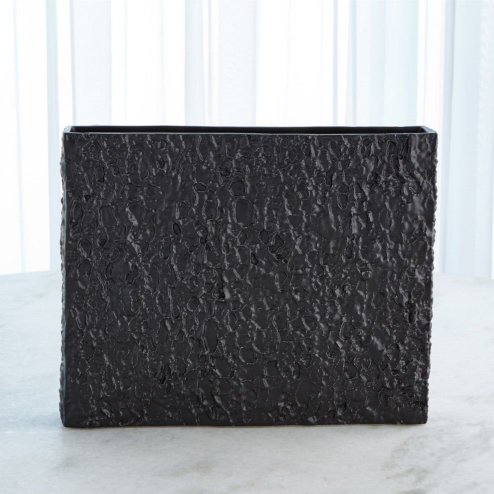 Tree Texture Vase, Matte Black, Wide