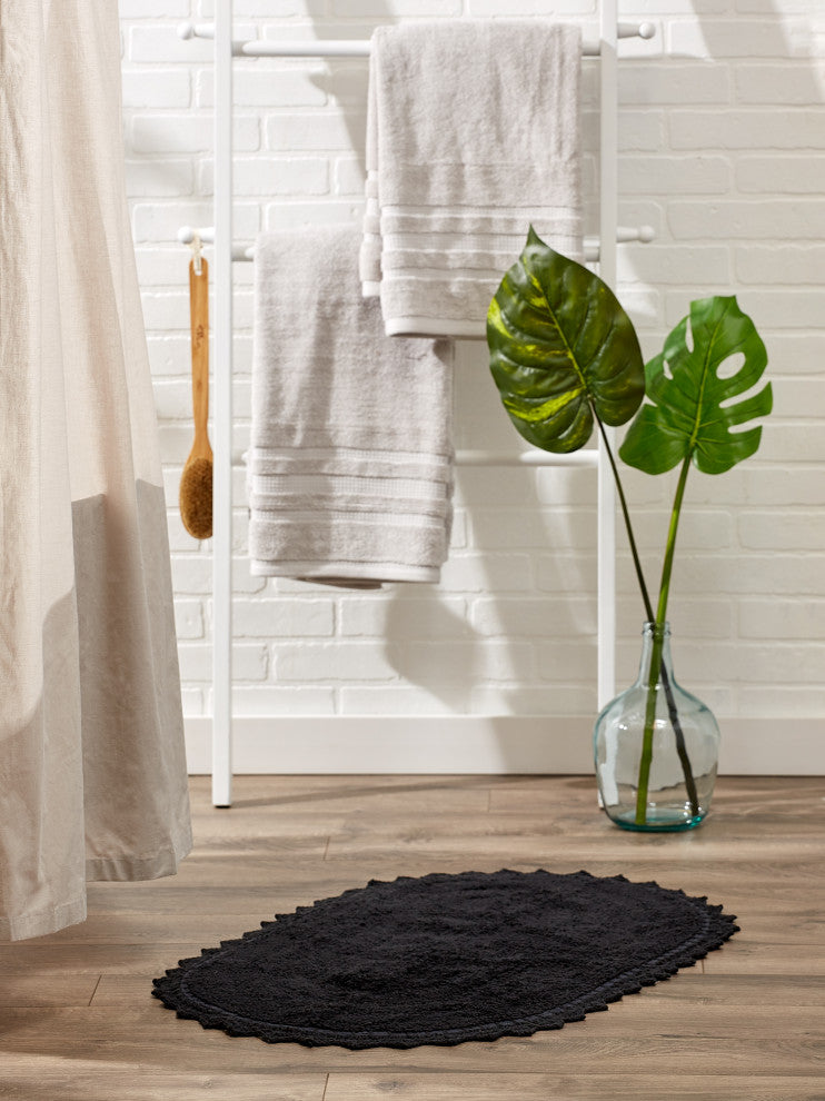 DII Black Large Oval Crochet Bath Mat