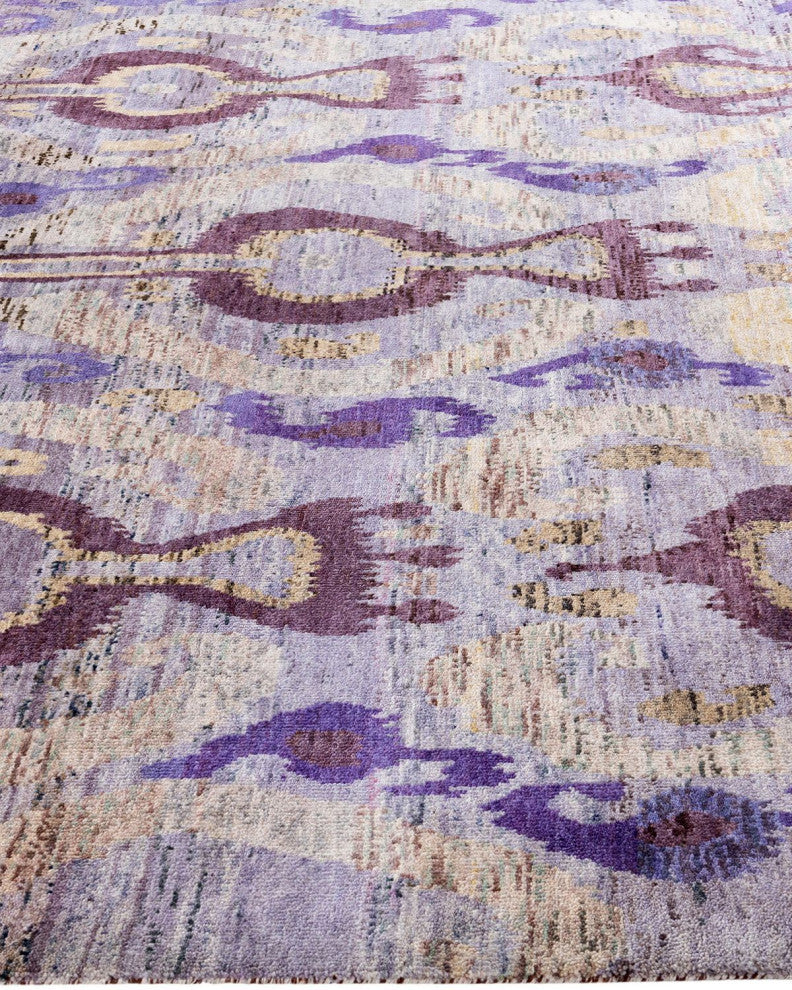 Ikat, One-of-a-Kind Handmade Area Rug - Purple, 9' 0" x 12' 3"