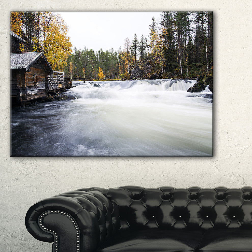 "Flowing River and Aged Watermill" Landscape Photo Wall Art, 32"x16"