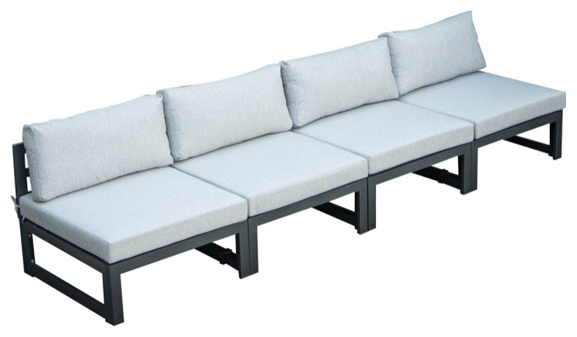 LeisureMod Chelsea 4-Piece Cushioned Outdoor Patio Sectional, Light Gray