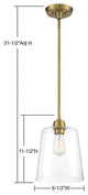 1-Light Pendant, Matte Black, Natural Brass