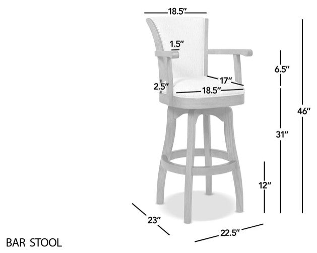Williams Swivel Bar and Counter Stool With Armrests, Vintage Brown Faux Leather, Bar Height