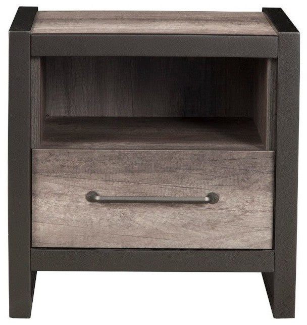Rubberwood Nightstand With Open Shelf Black And Gray