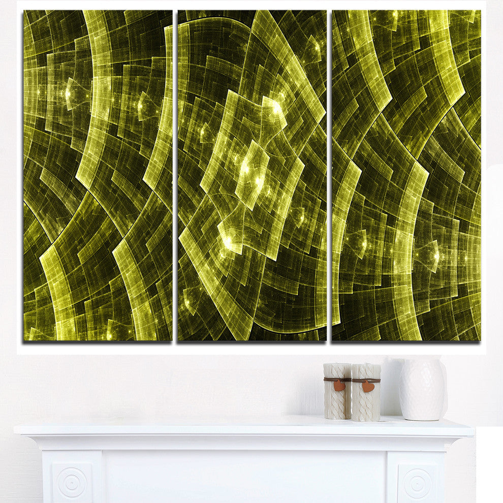 "Bright Yellow Fractal Flower Grid" Metal Wall Art, 3 Panels, 36"x28"