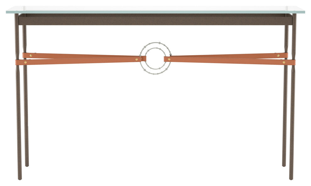 Equus Console Table, Bronze Finish - Sterling Accents - Chestnut Leather Strap