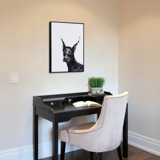"Doberman" Black and White Pet Paintings on Printed Glass With Anodized Frame