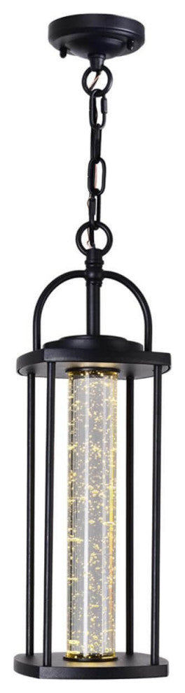 6" LED Outdoor Pendant, Black With Bubble Crystals