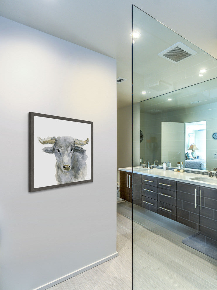 "Opinionated Bull" Framed Painting Print, 12"x12"