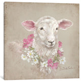 "Sheep With Wreath" by Debi Coules, Canvas Print, 12"x12"