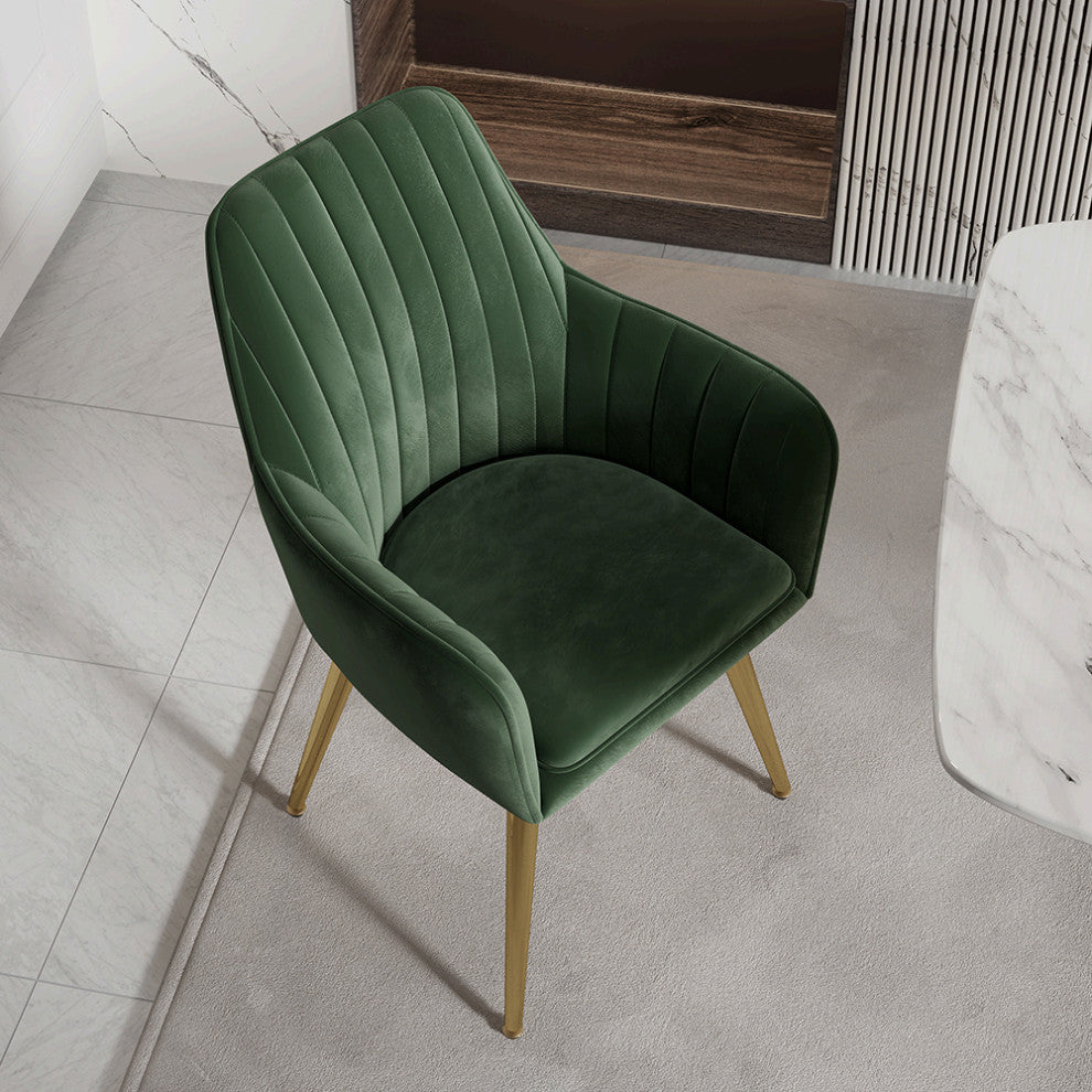 Modern Dining Chair Velvet Upholstered Dining Chairs With Arms, Set of 2, Green