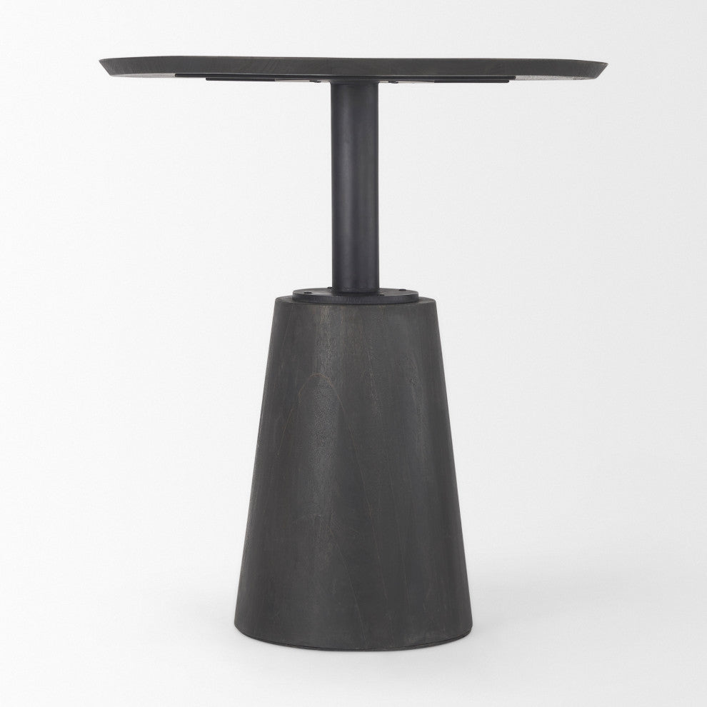 32" Round Black-Brown Wood Accent Pedestal Bistro Table