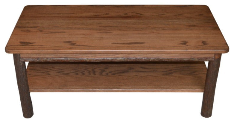 Hickory Solid Wood Coffee Table with Shelf, Walnut Finish