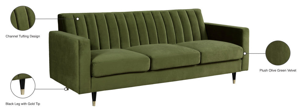Lola Velvet Upholstered Sofa, Olive