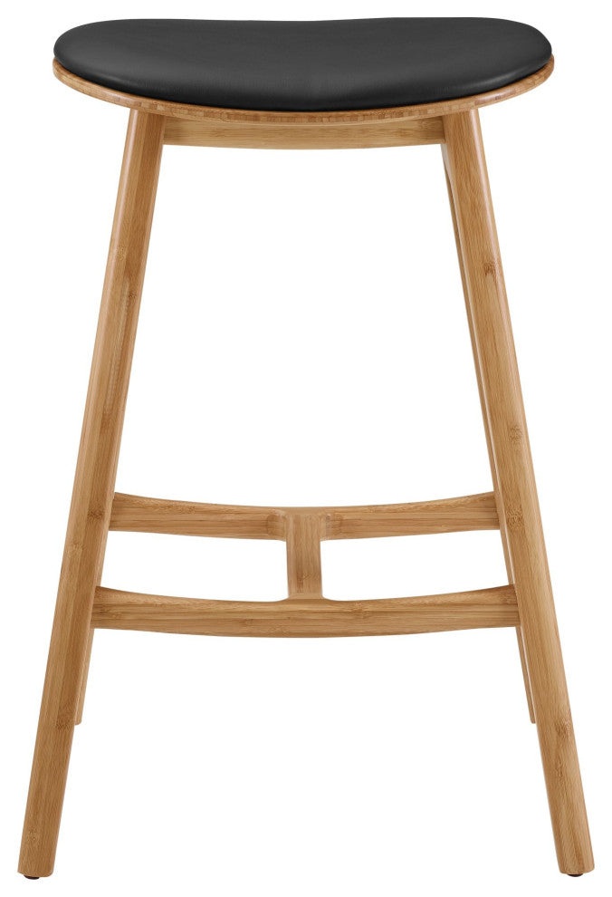Skol Bar Height Stool W/ Leather Seat, Caramelized