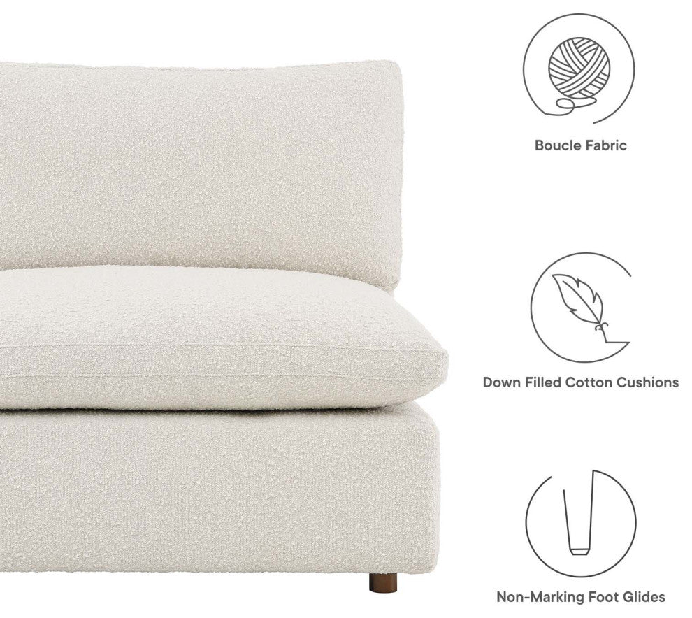 Commix Down Filled Overstuffed Boucle Fabric 5-Piece Sectional Sofa, Ivory